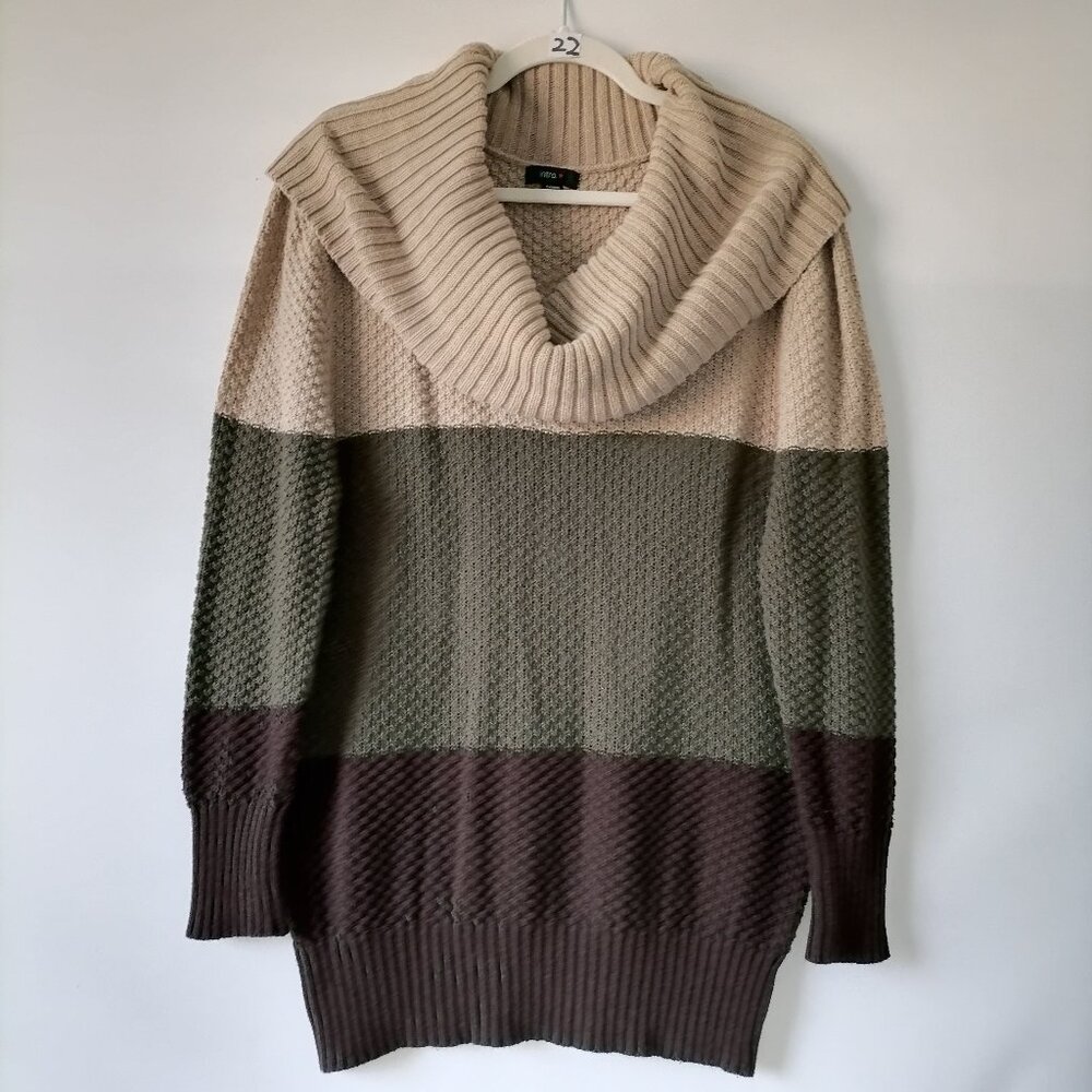 Intro. Womens Multicolor Cowl Neck Colorblock Waffle Knit Sweater Size M